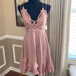 Free People Rose Lace Ruffled Tiered Slip Dress Small NWT